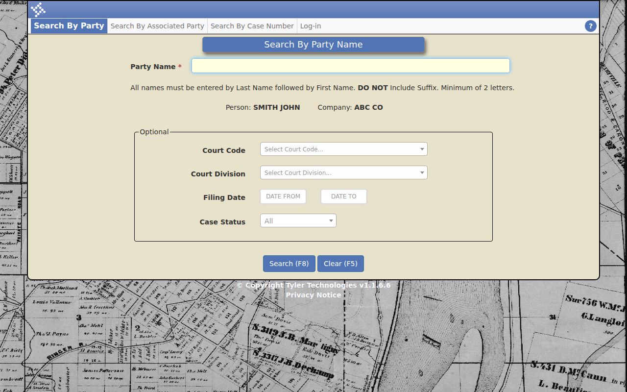 Catoosa County case lookup party search fields