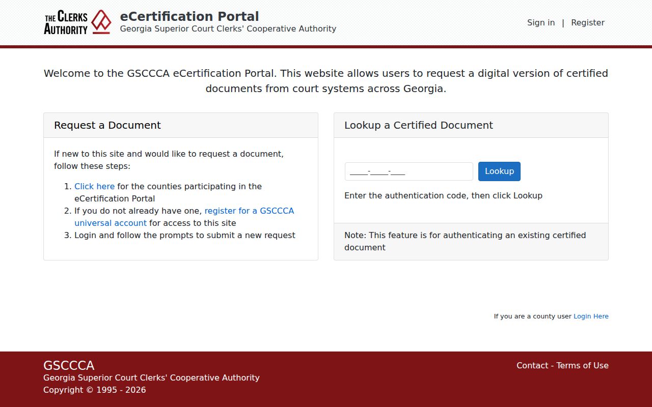 Catoosa County court record eCertification portal