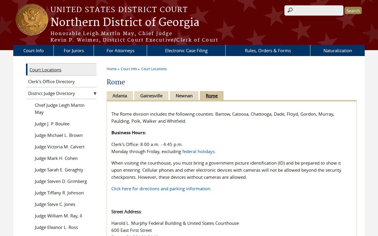 Catoosa County criminal docket federal Rome route