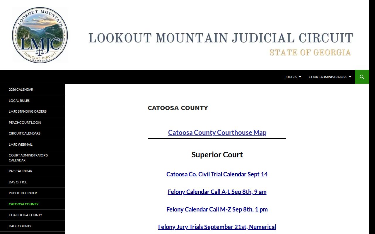 Catoosa County court docket LMJC calendar page