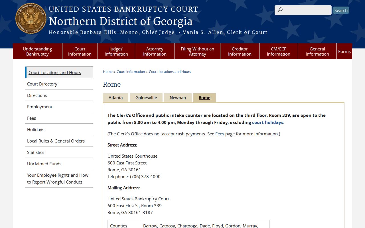 Catoosa County court record federal bankruptcy Rome route