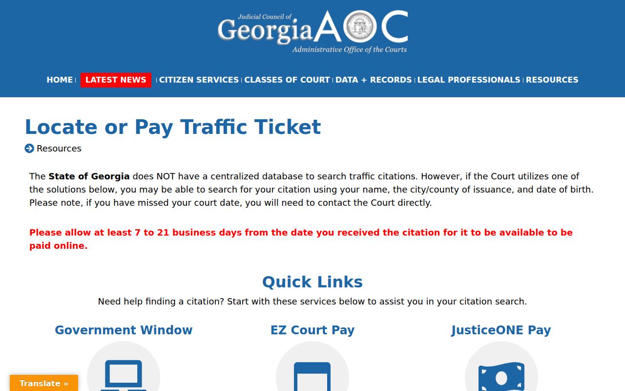 Catoosa County traffic ticket Georgia court routing page